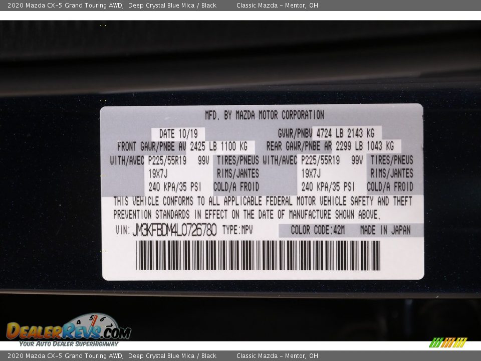 2020 Mazda CX-5 Grand Touring AWD Deep Crystal Blue Mica / Black Photo #21
