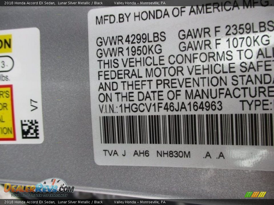 2018 Honda Accord EX Sedan Lunar Silver Metallic / Black Photo #19