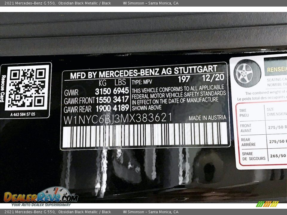 2021 Mercedes-Benz G 550 Obsidian Black Metallic / Black Photo #10