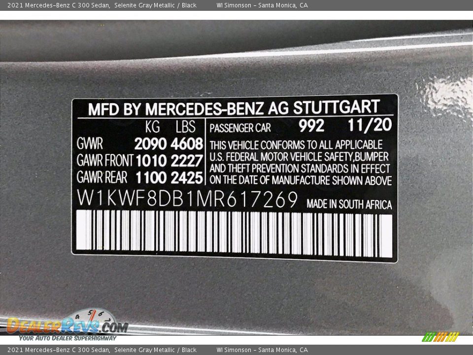 2021 Mercedes-Benz C 300 Sedan Selenite Gray Metallic / Black Photo #10