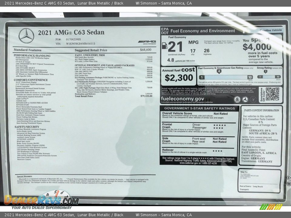 2021 Mercedes-Benz C AMG 63 Sedan Window Sticker Photo #11