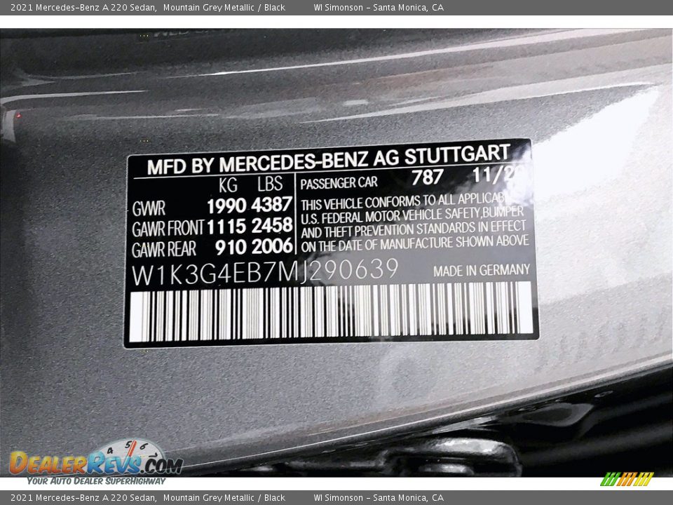 2021 Mercedes-Benz A 220 Sedan Mountain Grey Metallic / Black Photo #10