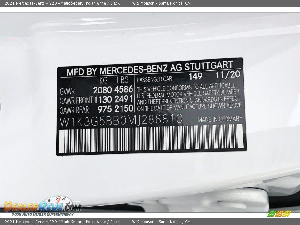 2021 Mercedes-Benz A 220 4Matic Sedan Polar White / Black Photo #10
