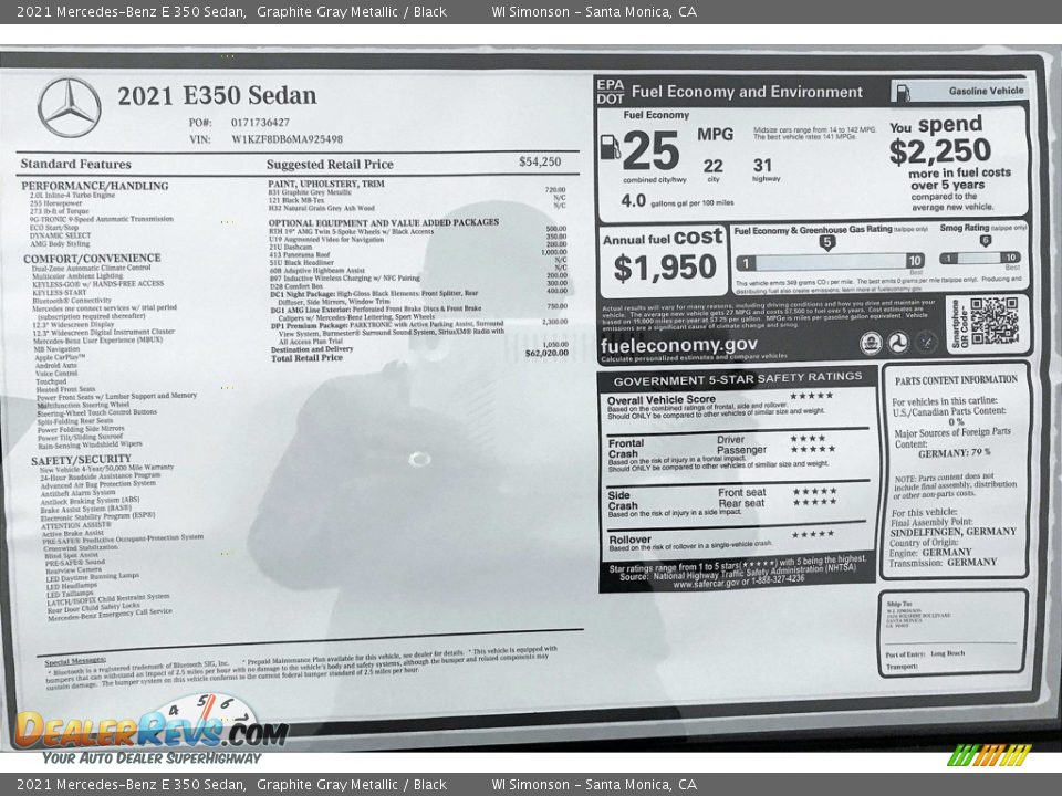 2021 Mercedes-Benz E 350 Sedan Graphite Gray Metallic / Black Photo #11