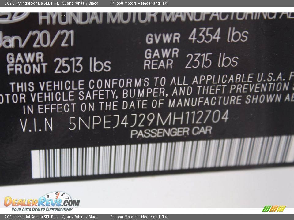 2021 Hyundai Sonata SEL Plus Quartz White / Black Photo #24