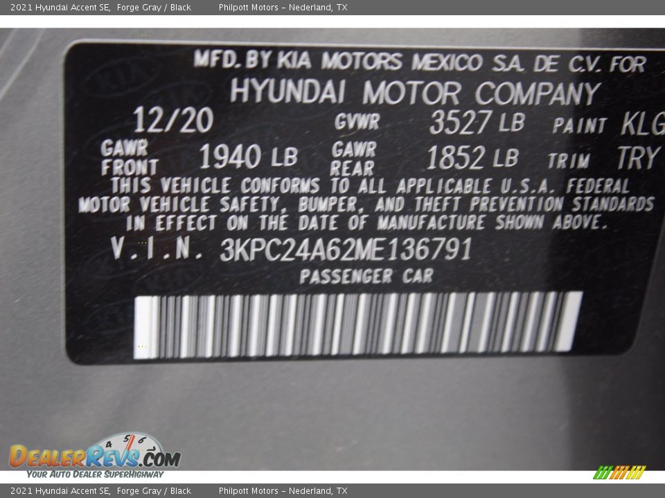 2021 Hyundai Accent SE Forge Gray / Black Photo #23