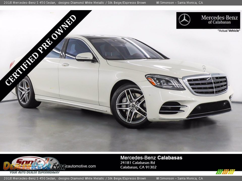 2018 Mercedes-Benz S 450 Sedan designo Diamond White Metallic / Silk Beige/Espresso Brown Photo #1