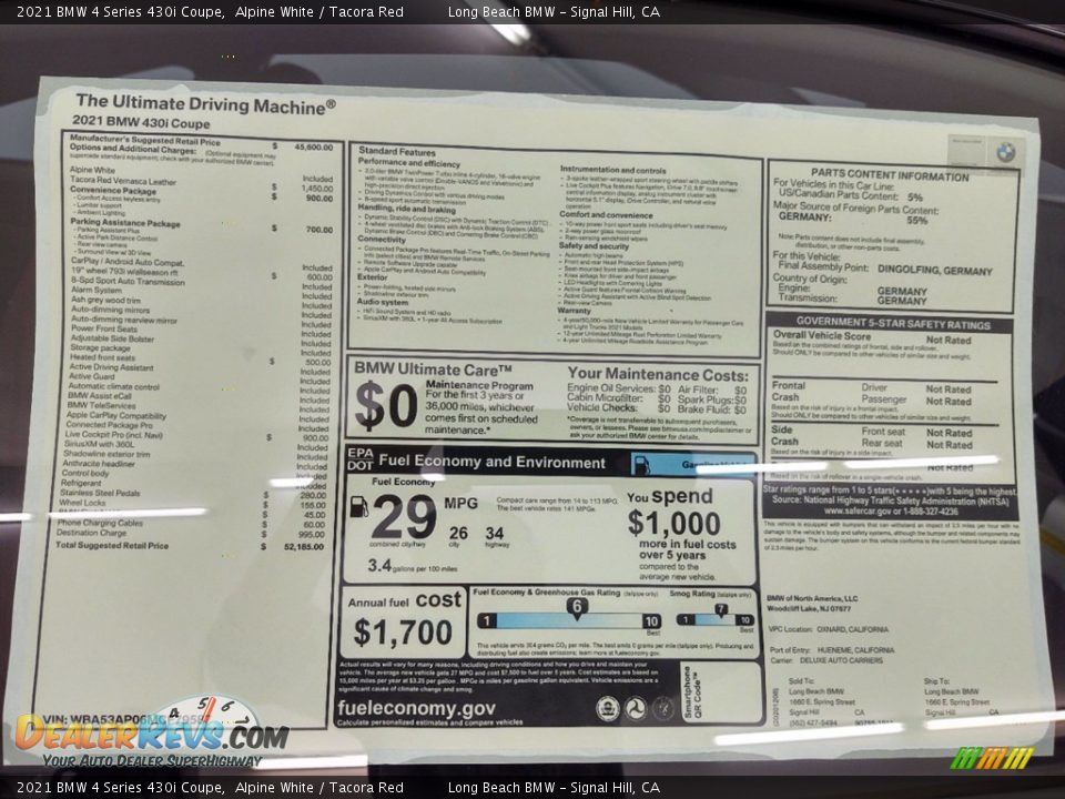 2021 BMW 4 Series 430i Coupe Alpine White / Tacora Red Photo #23