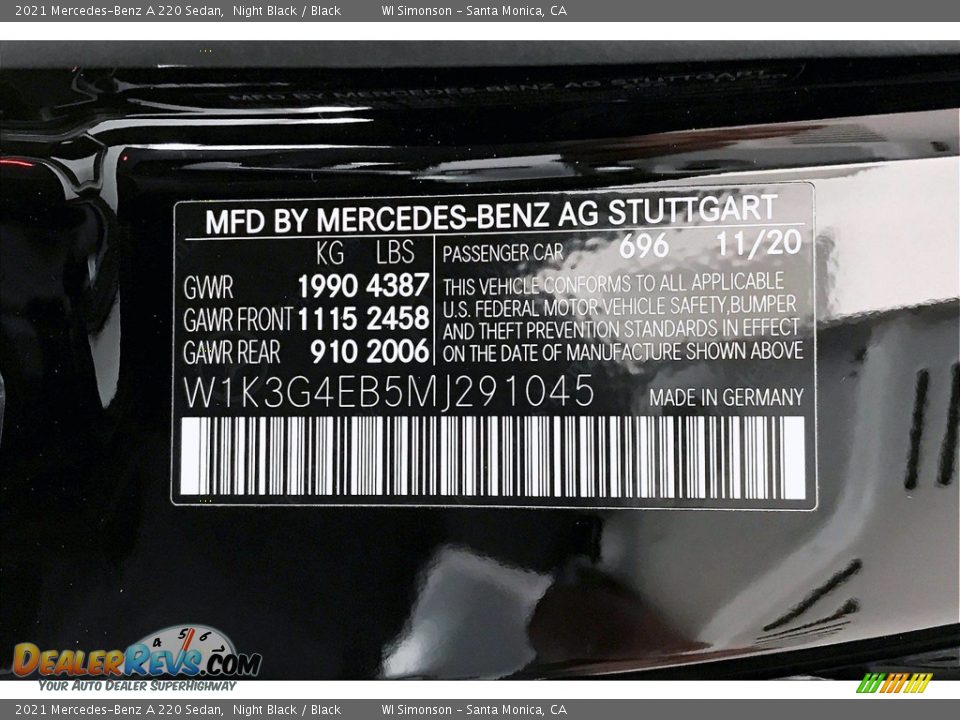 2021 Mercedes-Benz A 220 Sedan Night Black / Black Photo #10