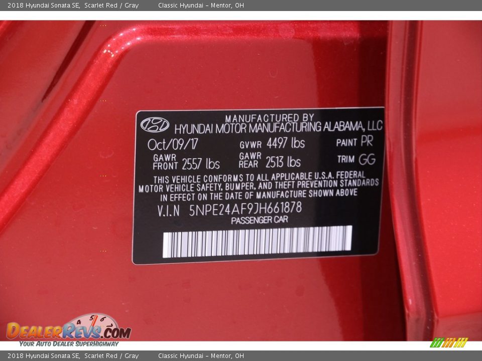 2018 Hyundai Sonata SE Scarlet Red / Gray Photo #21