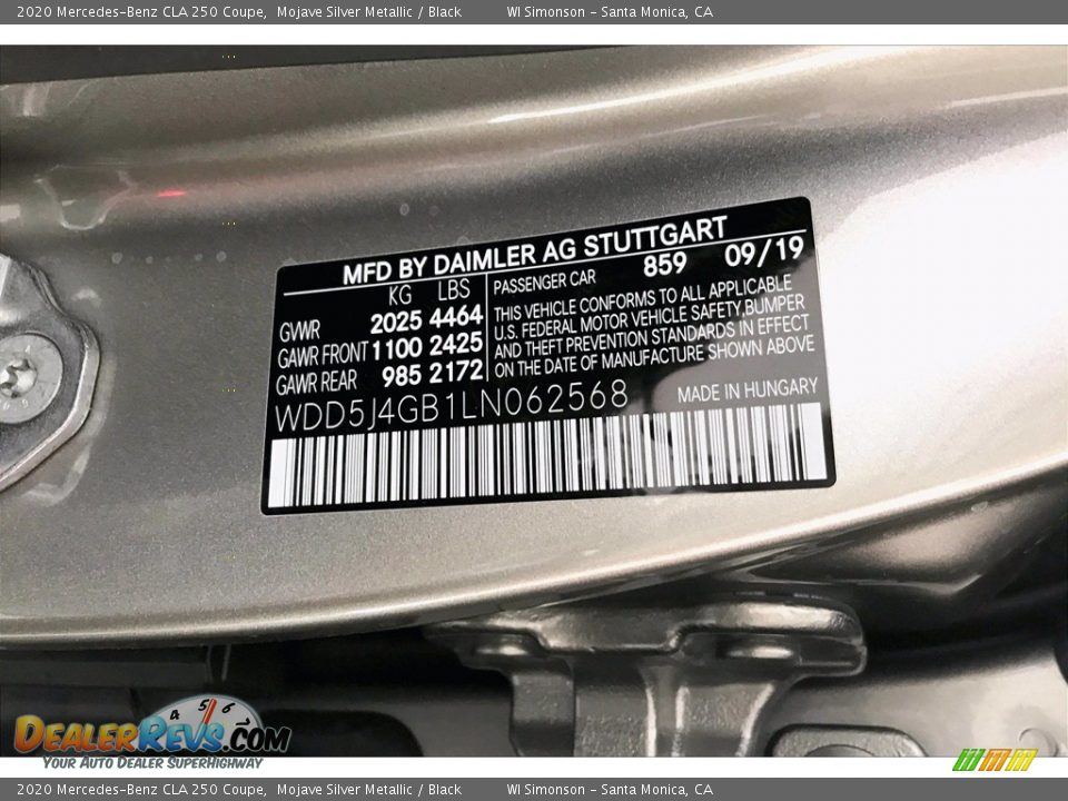 2020 Mercedes-Benz CLA 250 Coupe Mojave Silver Metallic / Black Photo #11