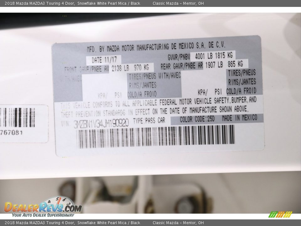 2018 Mazda MAZDA3 Touring 4 Door Snowflake White Pearl Mica / Black Photo #19