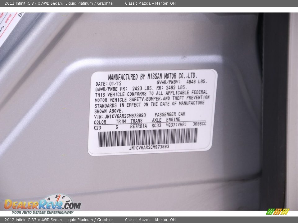 2012 Infiniti G 37 x AWD Sedan Liquid Platinum / Graphite Photo #21