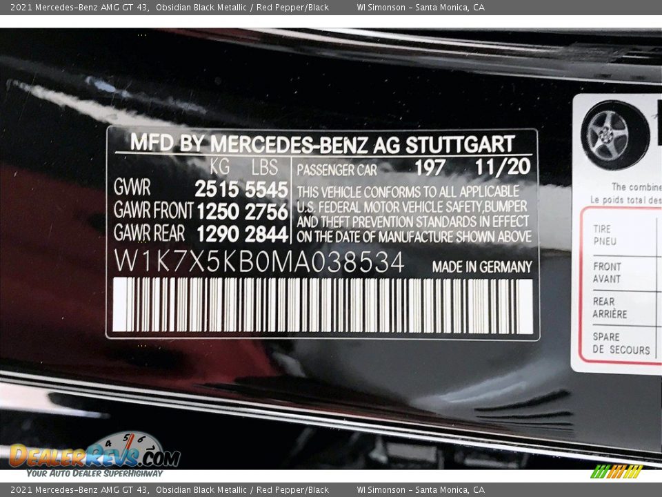 2021 Mercedes-Benz AMG GT 43 Obsidian Black Metallic / Red Pepper/Black Photo #10