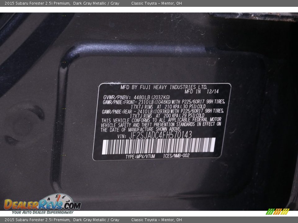 2015 Subaru Forester 2.5i Premium Dark Gray Metallic / Gray Photo #20