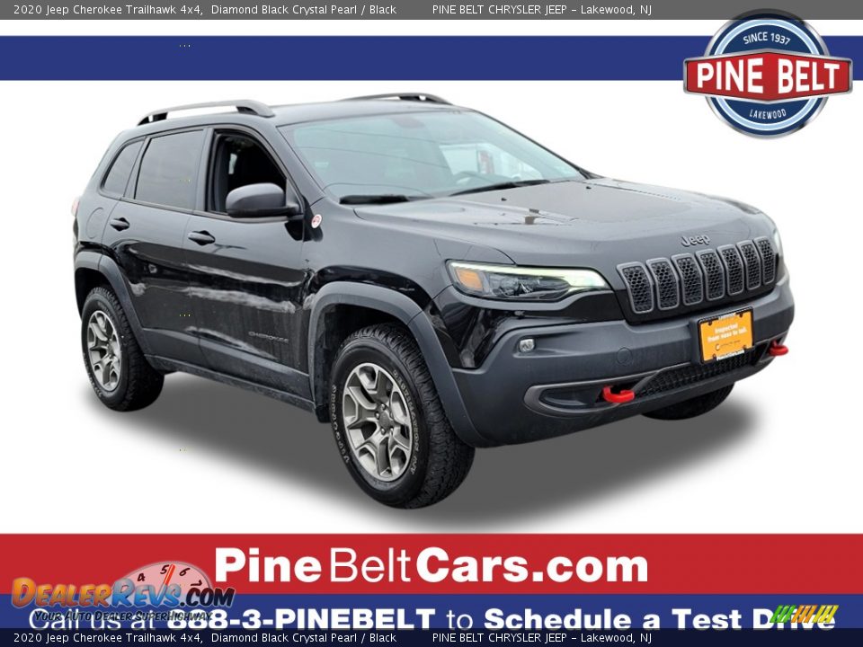 2020 Jeep Cherokee Trailhawk 4x4 Diamond Black Crystal Pearl / Black Photo #1