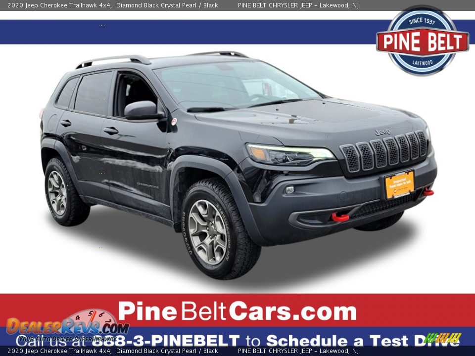 2020 Jeep Cherokee Trailhawk 4x4 Diamond Black Crystal Pearl / Black Photo #1