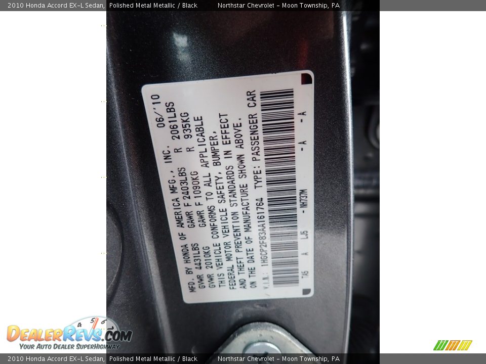 2010 Honda Accord EX-L Sedan Polished Metal Metallic / Black Photo #29