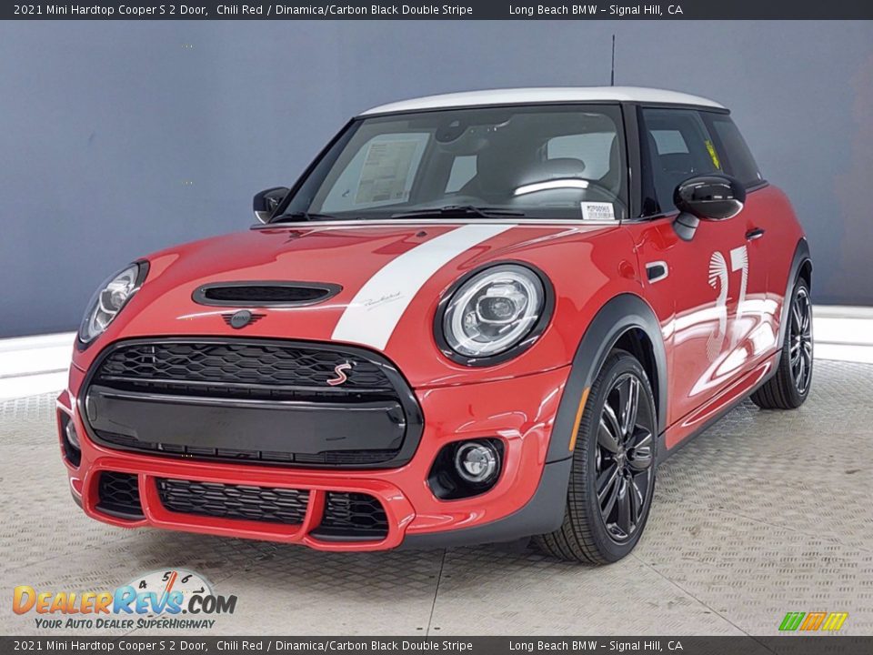 2021 Mini Hardtop Cooper S 2 Door Chili Red / Dinamica/Carbon Black Double Stripe Photo #2