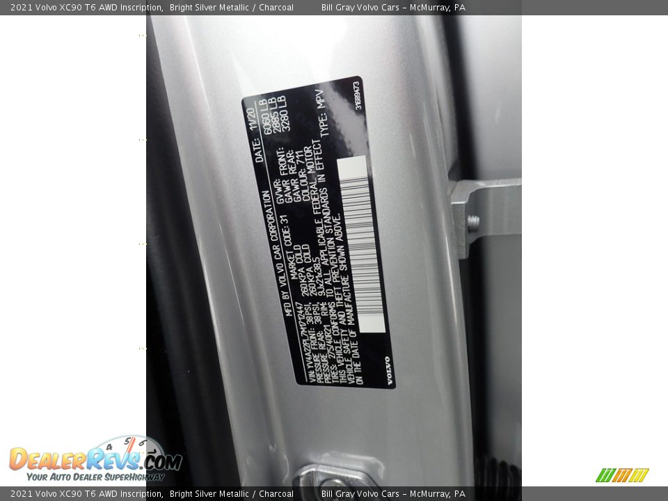 2021 Volvo XC90 T6 AWD Inscription Bright Silver Metallic / Charcoal Photo #12
