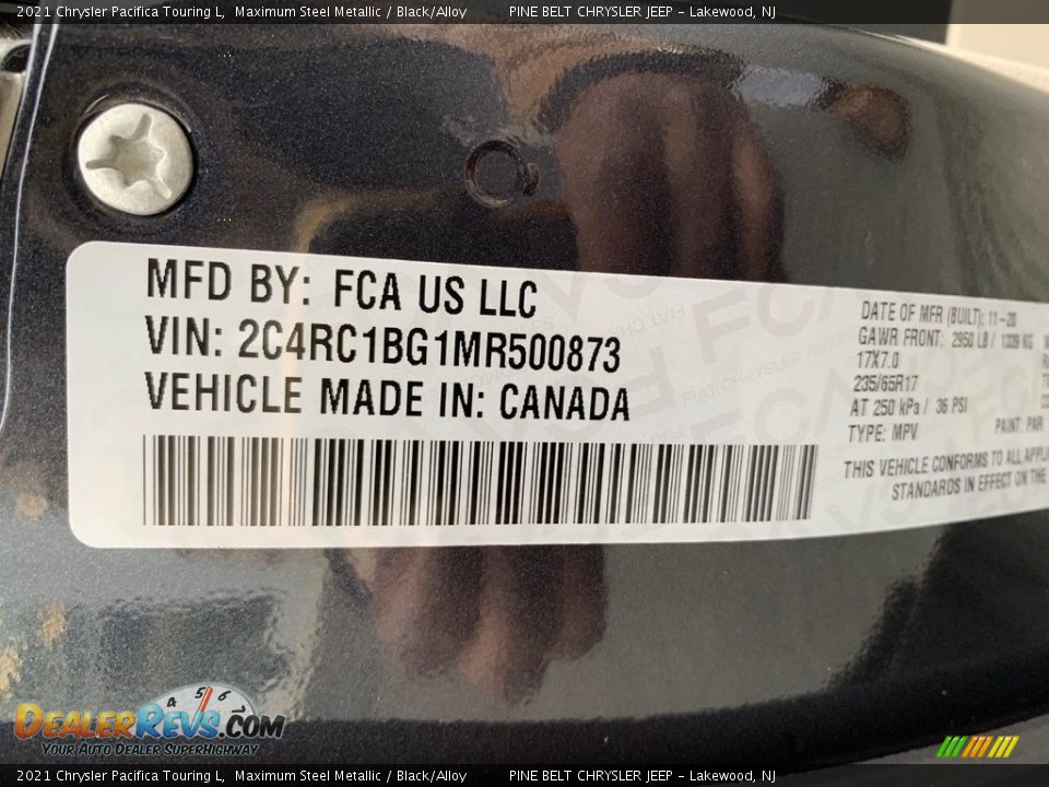 2021 Chrysler Pacifica Touring L Maximum Steel Metallic / Black/Alloy Photo #14