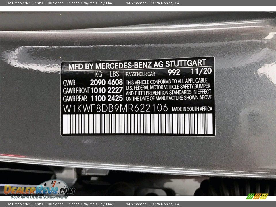 2021 Mercedes-Benz C 300 Sedan Selenite Gray Metallic / Black Photo #10