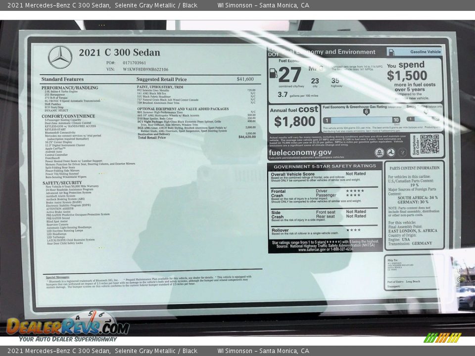 2021 Mercedes-Benz C 300 Sedan Window Sticker Photo #11