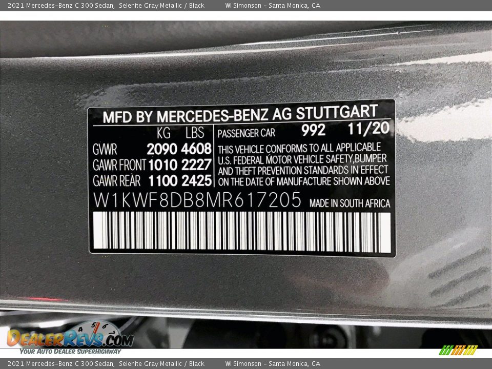 2021 Mercedes-Benz C 300 Sedan Selenite Gray Metallic / Black Photo #10
