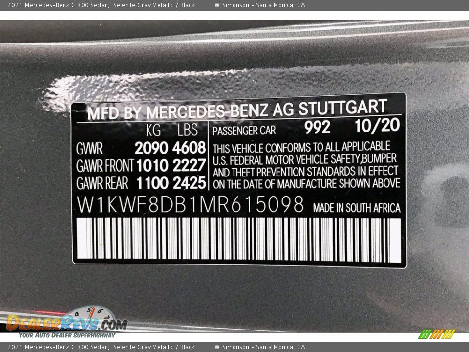 2021 Mercedes-Benz C 300 Sedan Selenite Gray Metallic / Black Photo #9