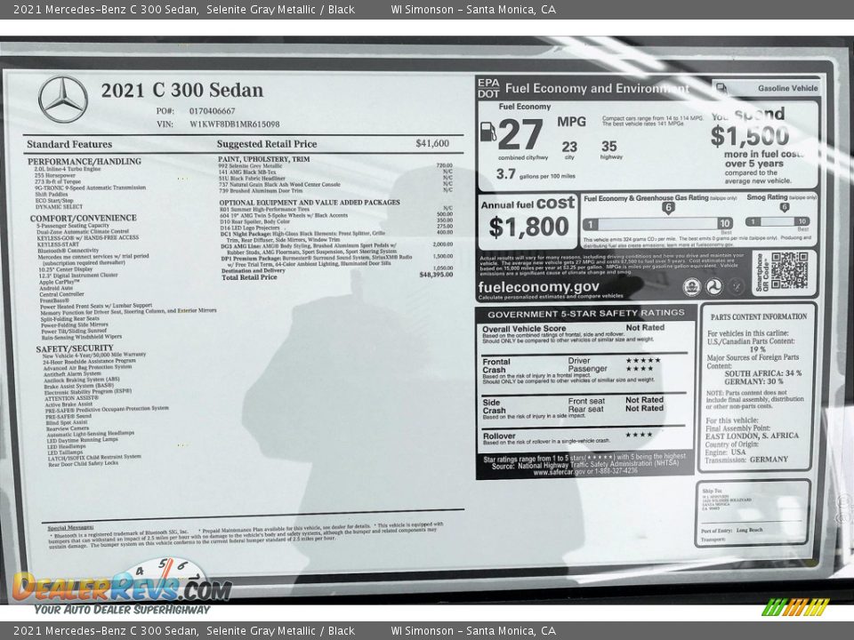 2021 Mercedes-Benz C 300 Sedan Selenite Gray Metallic / Black Photo #10