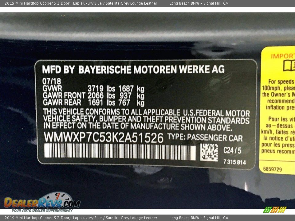 2019 Mini Hardtop Cooper S 2 Door Lapisluxury Blue / Satellite Grey Lounge Leather Photo #35