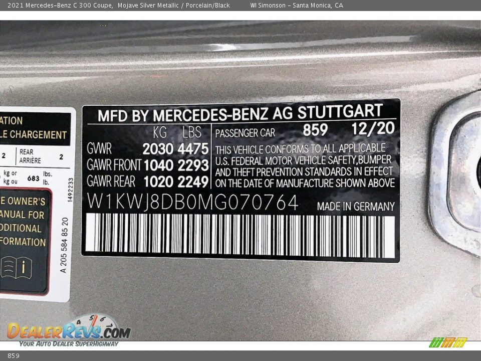 Mercedes-Benz Color Code 859 Mojave Silver Metallic