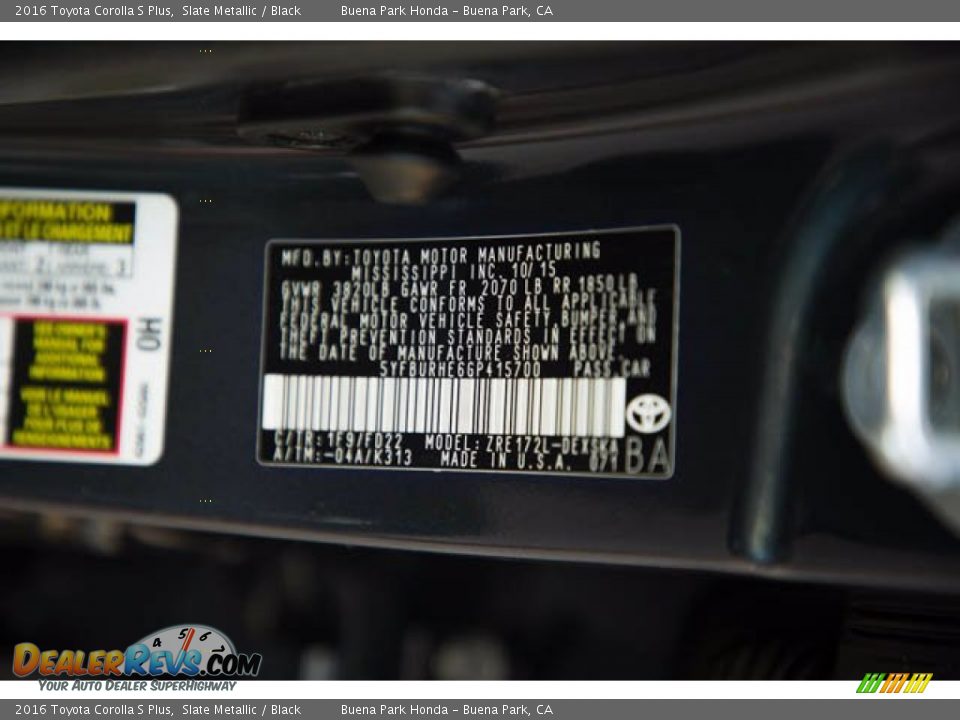 2016 Toyota Corolla S Plus Slate Metallic / Black Photo #36