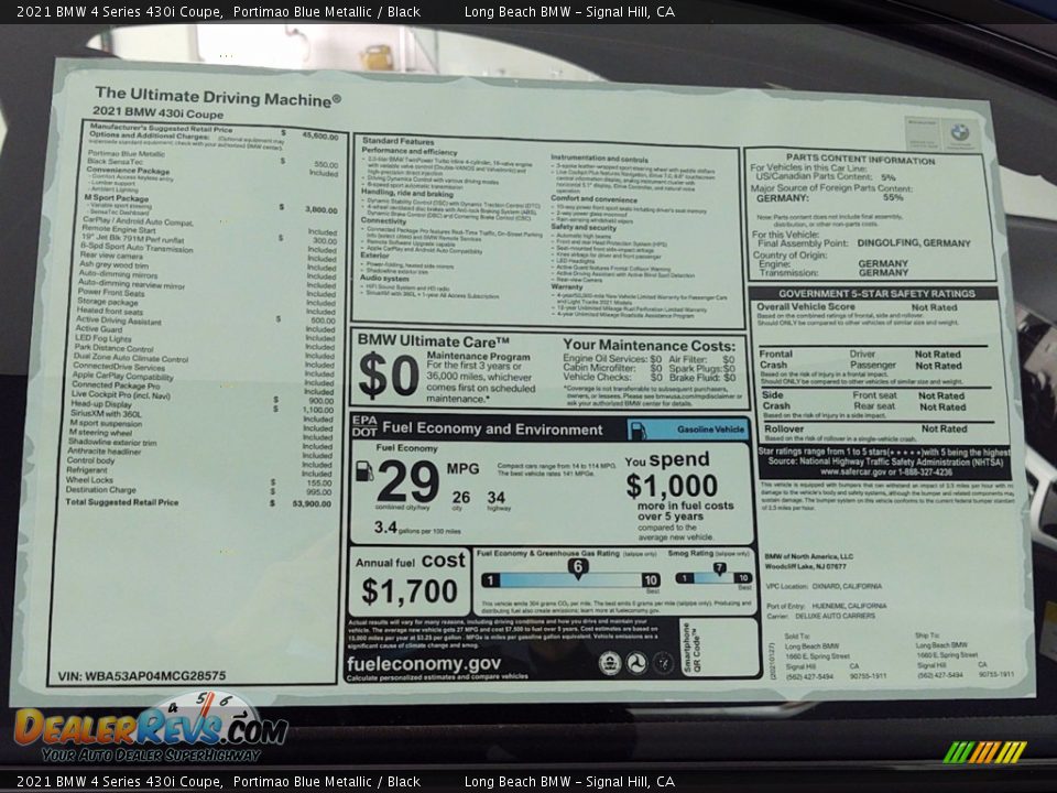 2021 BMW 4 Series 430i Coupe Window Sticker Photo #26