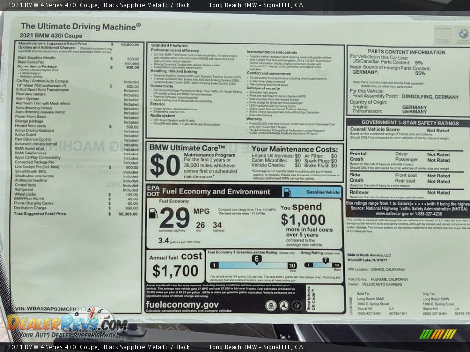 2021 BMW 4 Series 430i Coupe Window Sticker Photo #26