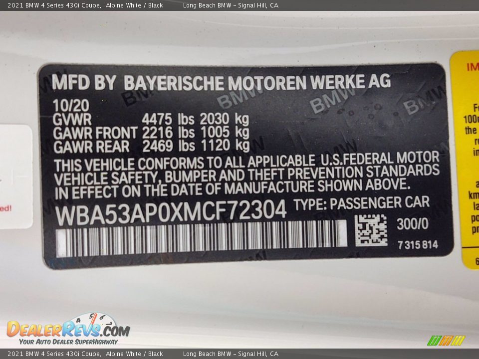 2021 BMW 4 Series 430i Coupe Alpine White / Black Photo #25