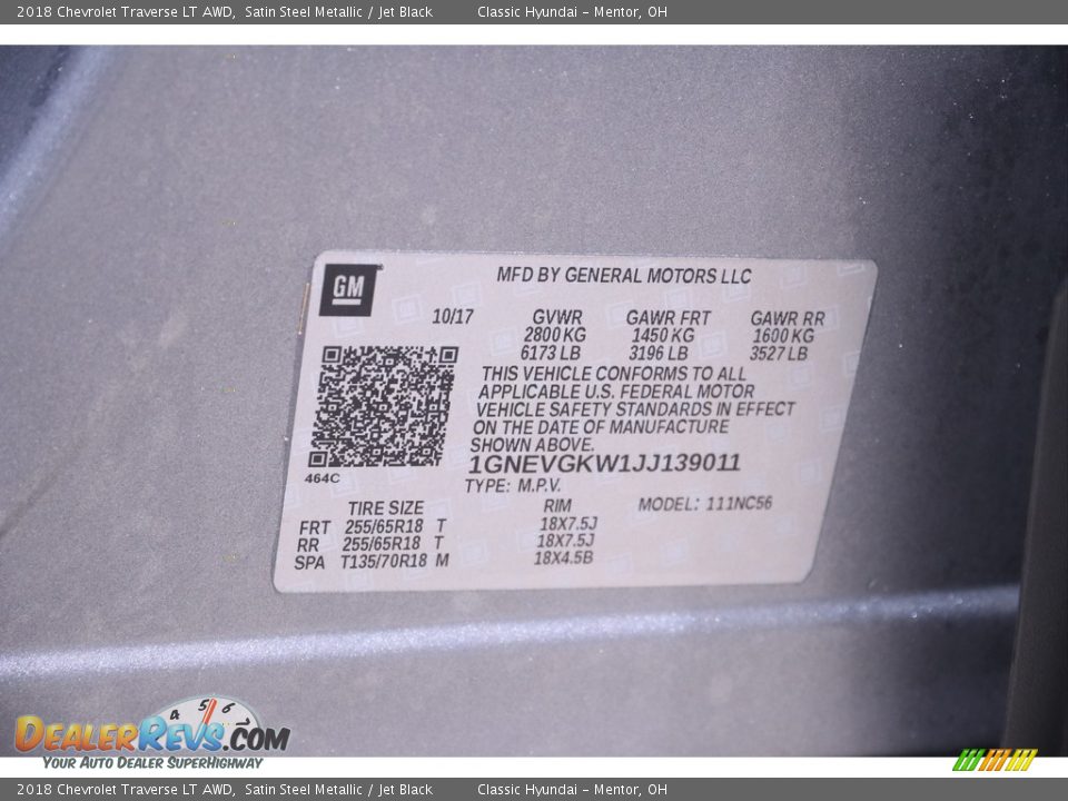 2018 Chevrolet Traverse LT AWD Satin Steel Metallic / Jet Black Photo #22