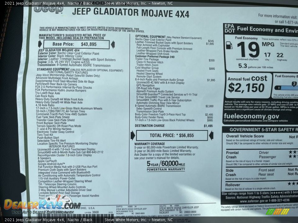 2021 Jeep Gladiator Mojave 4x4 Window Sticker Photo #30