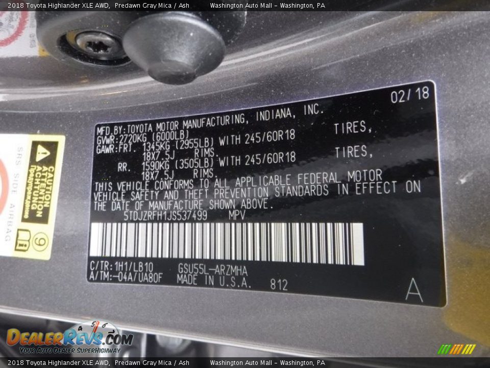 2018 Toyota Highlander XLE AWD Predawn Gray Mica / Ash Photo #27