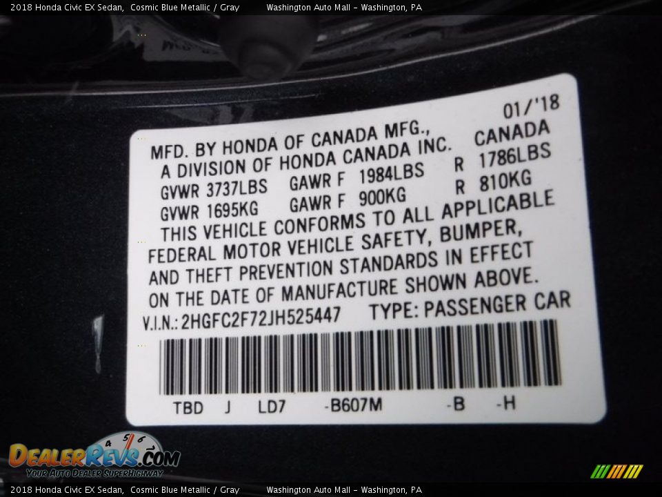2018 Honda Civic EX Sedan Cosmic Blue Metallic / Gray Photo #26