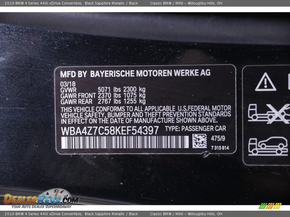 2019 BMW 4 Series 440i xDrive Convertible Black Sapphire Metallic / Black Photo #29