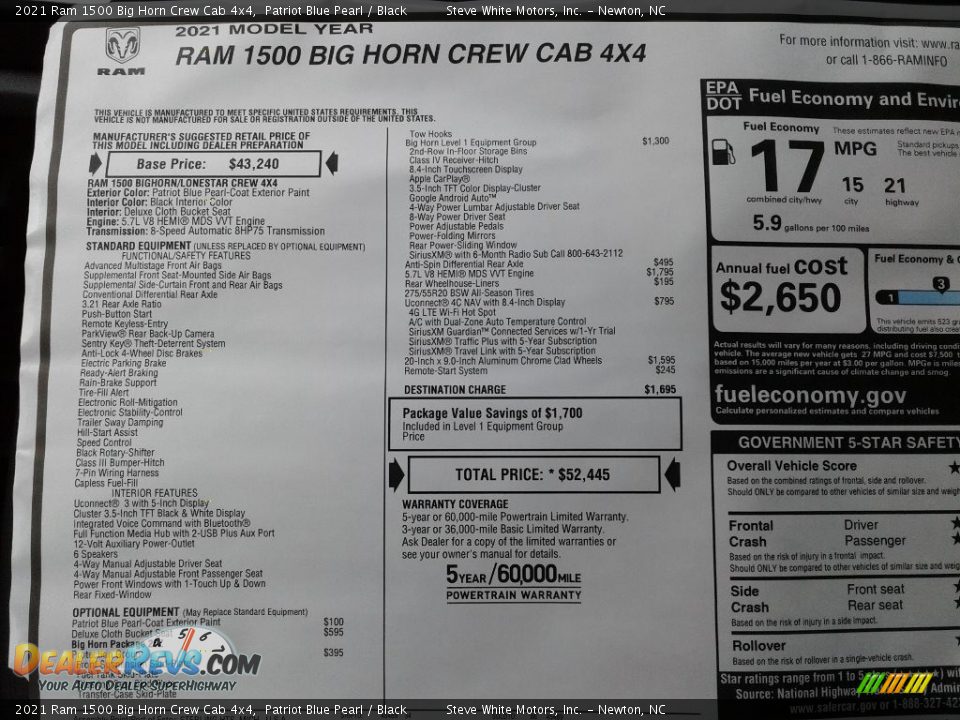 2021 Ram 1500 Big Horn Crew Cab 4x4 Patriot Blue Pearl / Black Photo #32