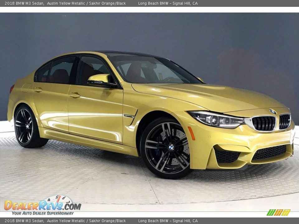 2018 BMW M3 Sedan Austin Yellow Metallic / Sakhir Orange/Black Photo #36