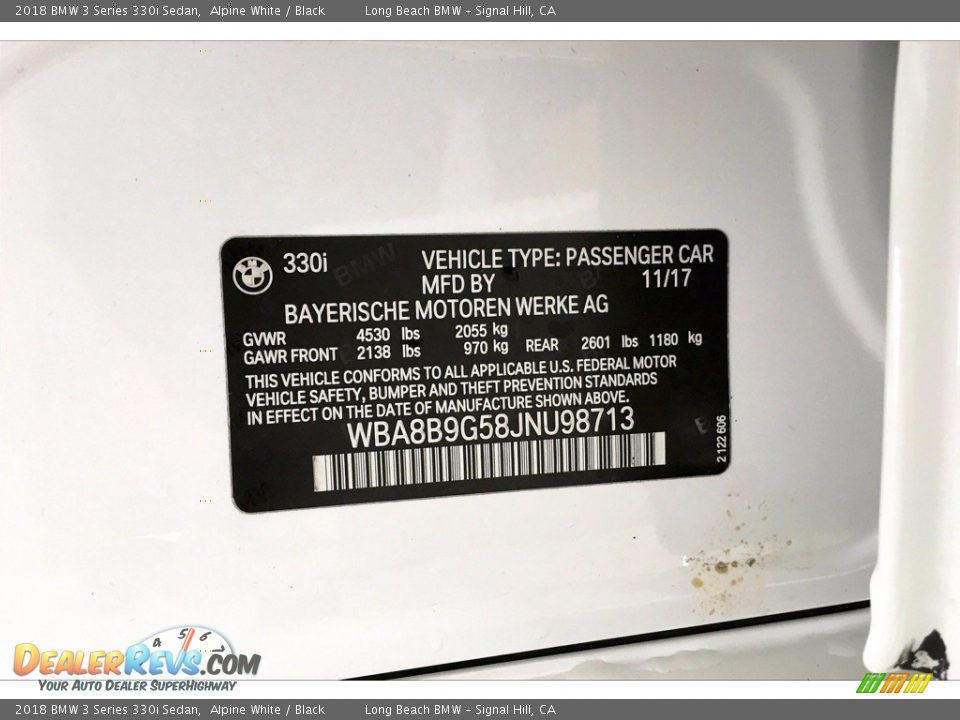 2018 BMW 3 Series 330i Sedan Alpine White / Black Photo #36