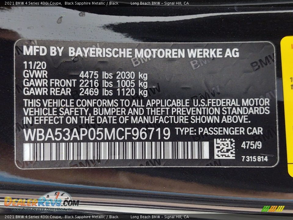 2021 BMW 4 Series 430i Coupe Black Sapphire Metallic / Black Photo #25