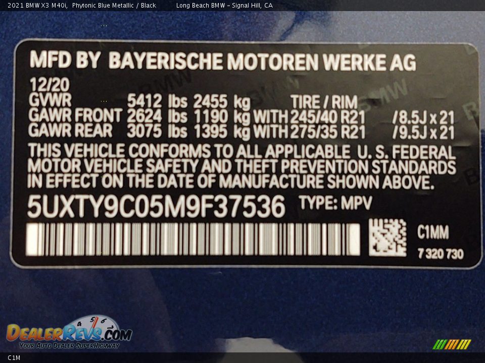 BMW Color Code C1M Phytonic Blue Metallic