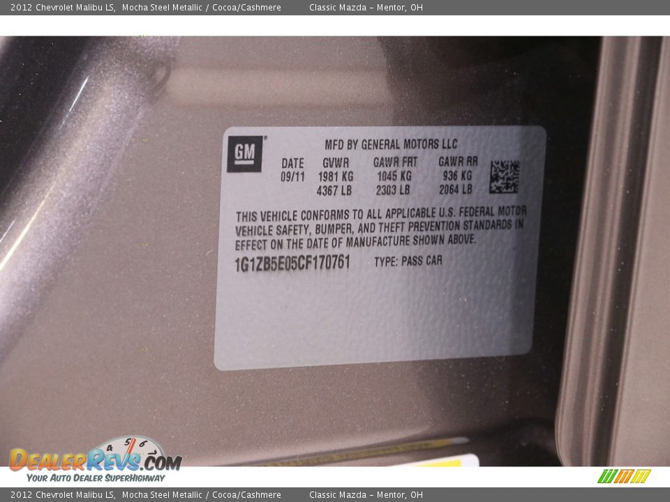2012 Chevrolet Malibu LS Mocha Steel Metallic / Cocoa/Cashmere Photo #17