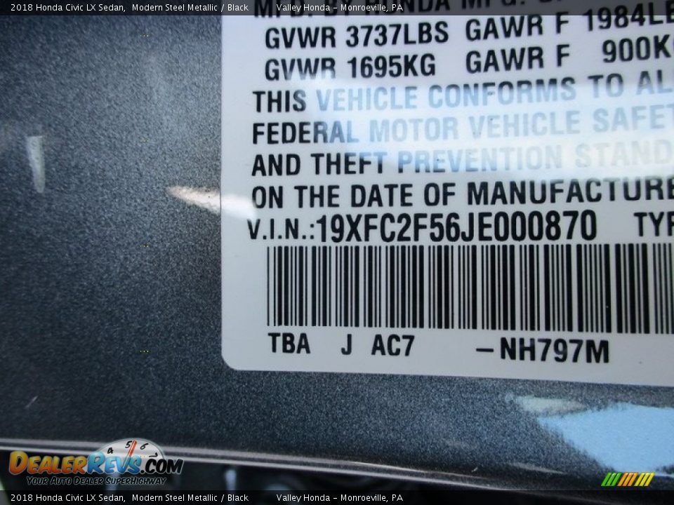 2018 Honda Civic LX Sedan Modern Steel Metallic / Black Photo #19