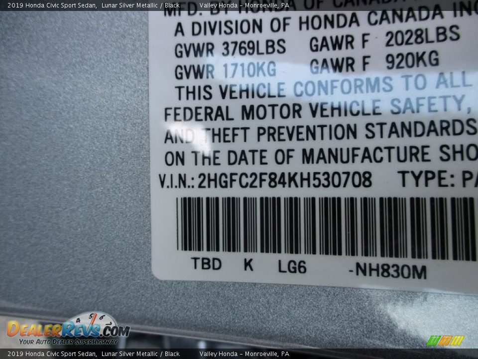 2019 Honda Civic Sport Sedan Lunar Silver Metallic / Black Photo #19