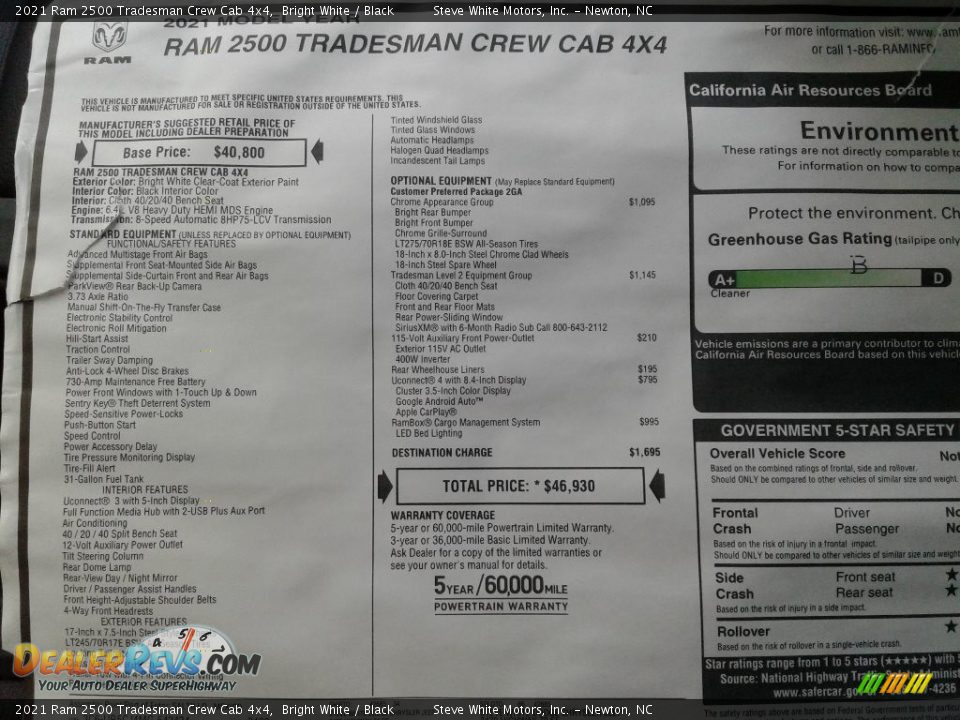 2021 Ram 2500 Tradesman Crew Cab 4x4 Bright White / Black Photo #28